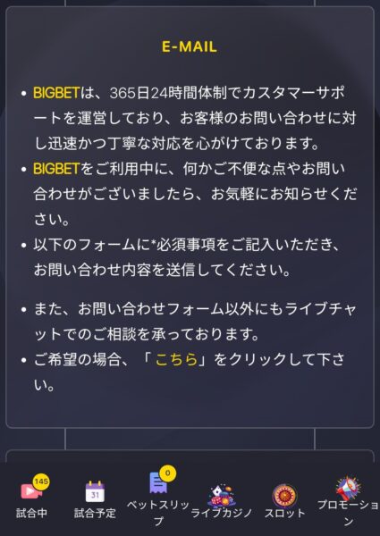 BIGBET-サポート連絡メール